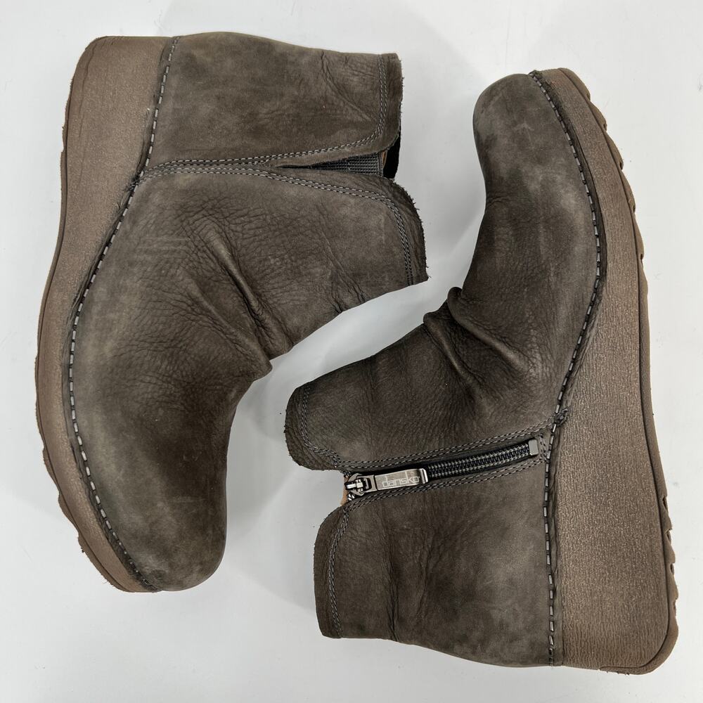 Dansko Caley Wedge Bootie Womens EU 41 US 10.5-11 Gray Nubuck Leather Ruched - Picture 5 of 15